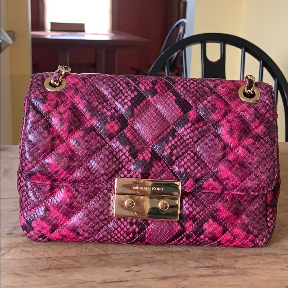 Michael Kors fushia snakeskin quilted chain bag
